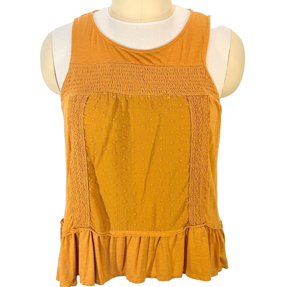 Knox Rose Tank Top Women's XXL Mustard Yellow Boho Swiss Dot Ruffle Hem - Picture 2 of 10